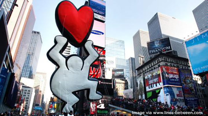 The late artist Keith Haring’s 1987 ink on paper drawing was transformed into a parade balloon.