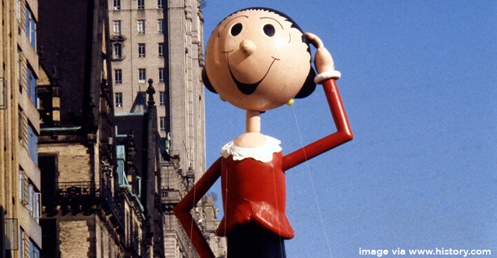 Popeye’s damsel-in-distress girlfriend Olive Oyl is one of 15 female Thanksgiving Day balloons.